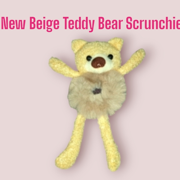 Teddy Bear w Fur belly Hair Scrunchie - Khaki - Picture 11 of 11